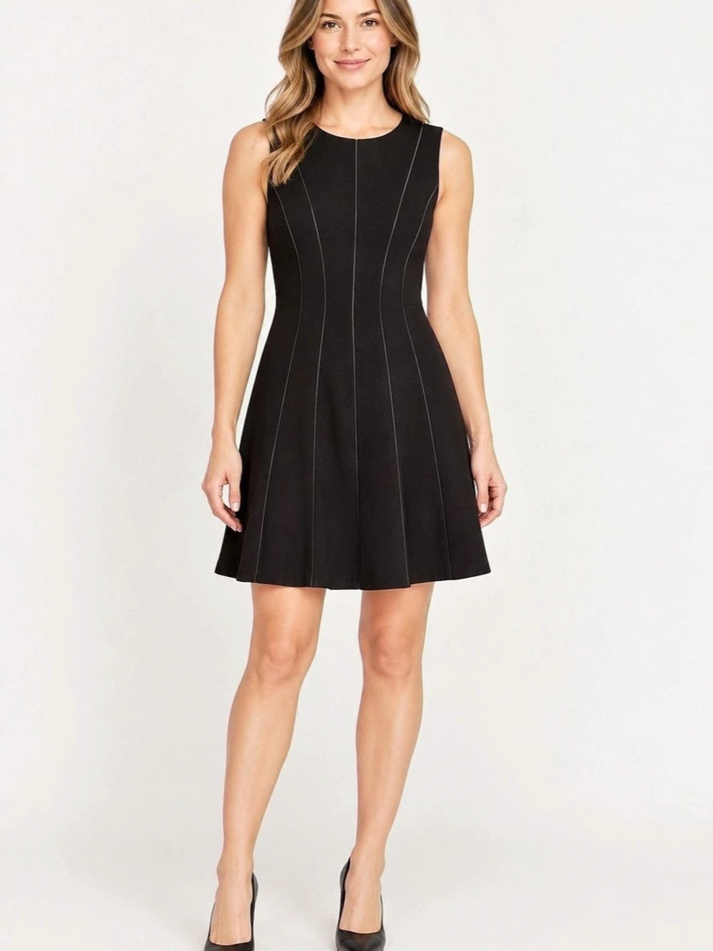 Calvin Klein Sleeveless Zip Front Fit & Flare Dress Black Mini Dress 6P
